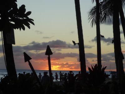 sitting outside at dukes for the sunset